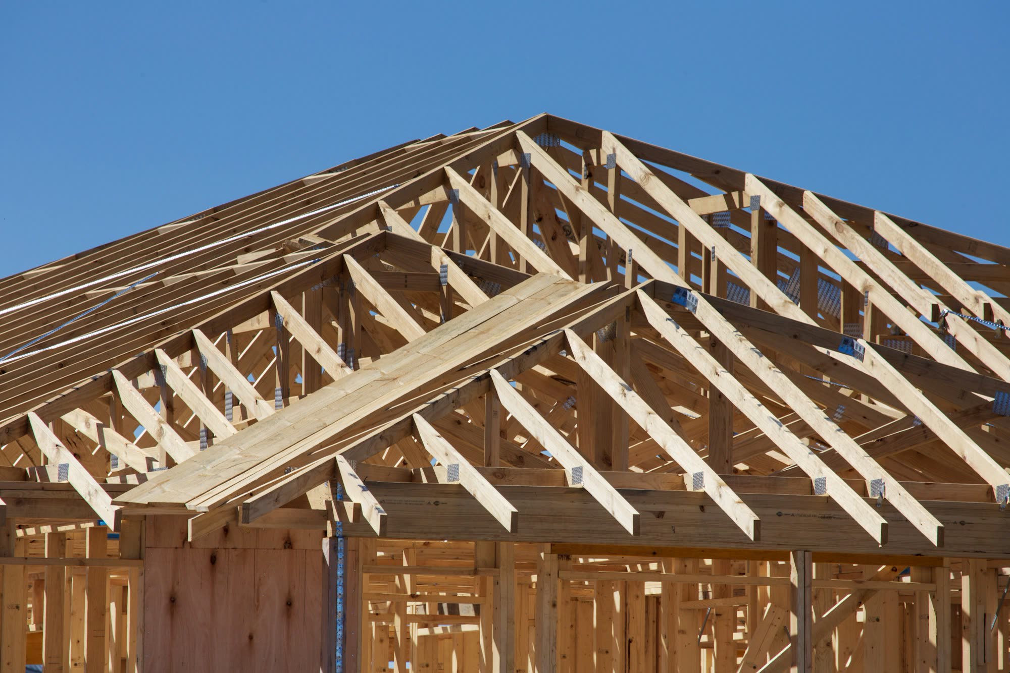 Timber framing on a house under construction